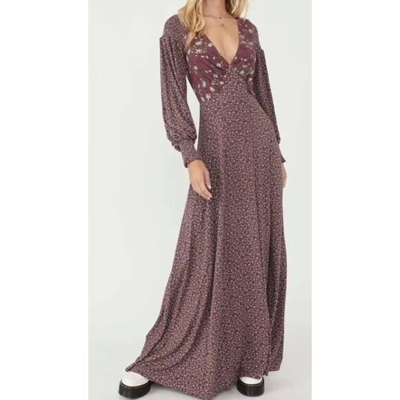 Free People Love  Story Maxi Dress in Rasin Combo Purple Size Medium NWT - Picture 3 of 12